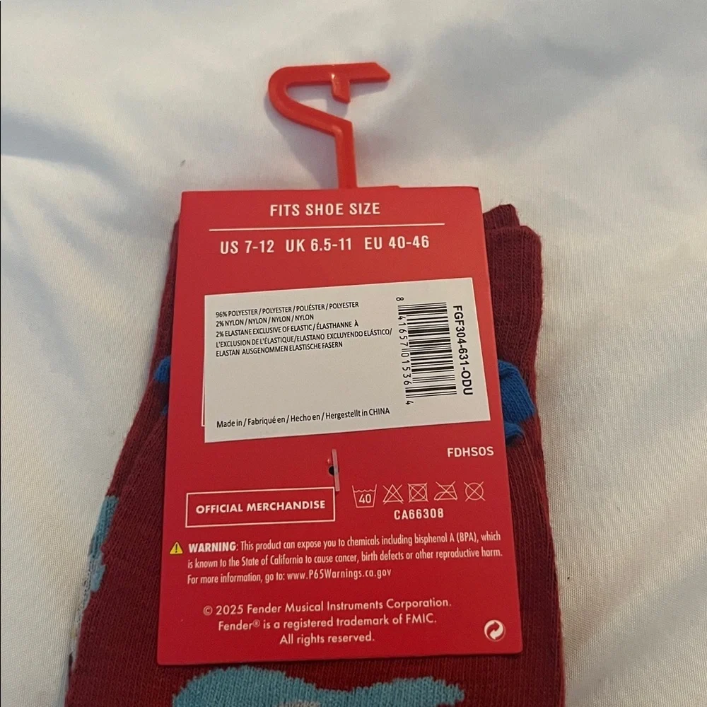 New Fender Music Instrument Guitar Amp Men's Red Blue Guitar Socks OS US 7-12